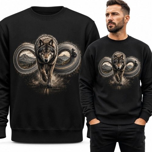Bluza męska bez kaptura z wilkiem, górami i symbolem nieskończoności