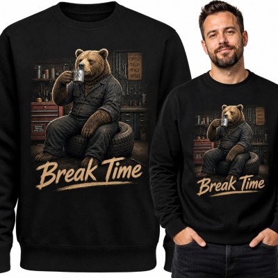 Bluza męska bez kaptura z niedźwiedziem-mechanikiem „Break Time”