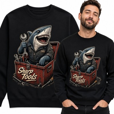 Bluza męska bez kaptura z rekinem mechanikiem i napisem „Sharp Tools”