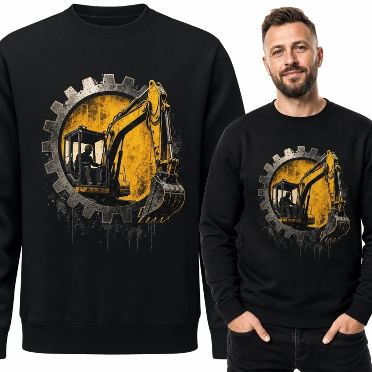 Bluza męska bez kaptura z żółtą koparką - industrialny wzór