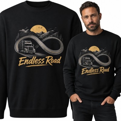 Bluza męska bez kaptura z ciężarówką i napisem „Endless Road” - nieskończona trasa