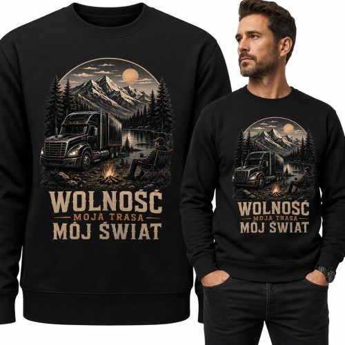 Bluza męska bez kaptura z ciężarówką „Wolność - moja trasa mój świat”