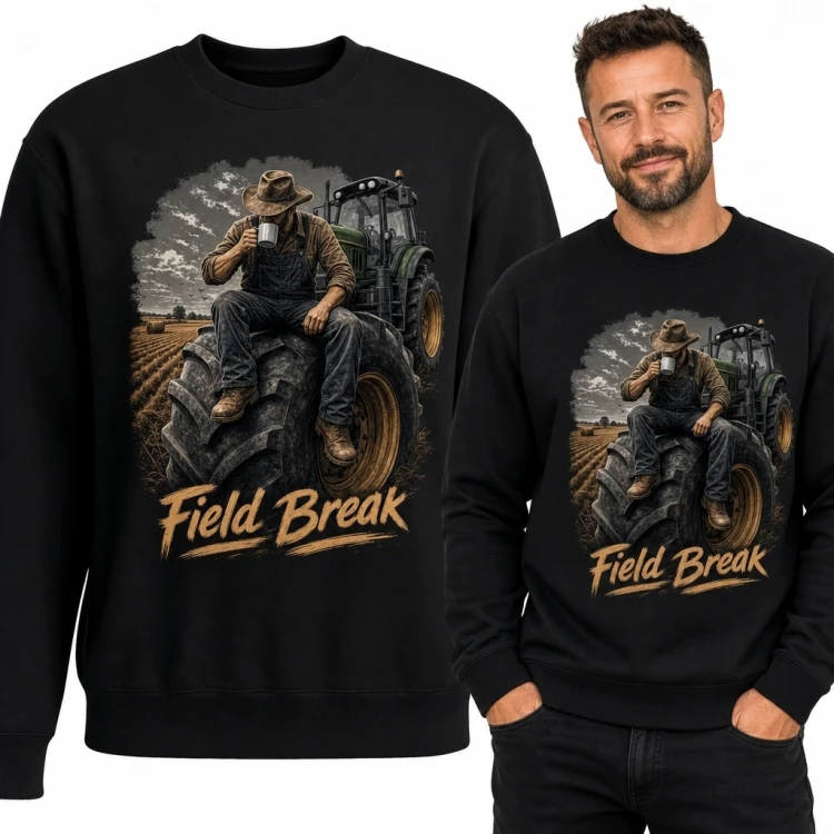 Bluza męska bez kaptura dla rolnika „Field Break” - motyw ciągnika