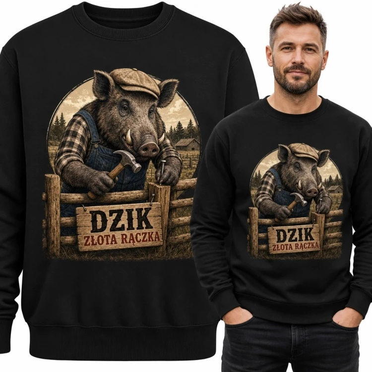 Bluza męska bez kaptura z dzikiem „Dzik złota rączka” - dla majsterkowicza