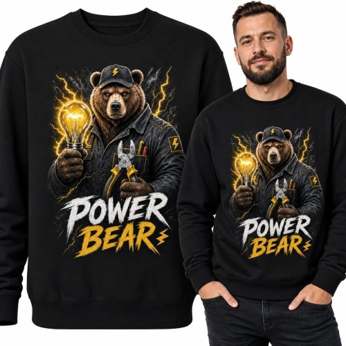 Bluza męska bez kaptura z niedźwiedziem-elektrykiem „Power Bear”