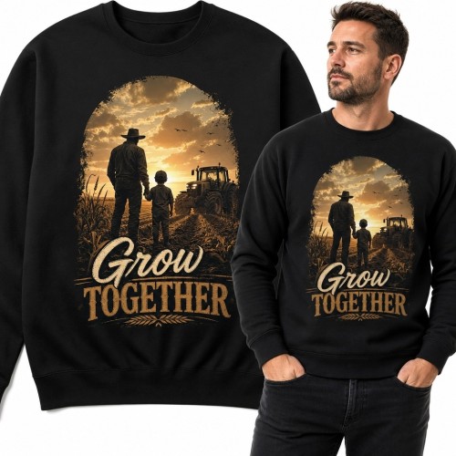Bluza męska bez kaptura dla rolnika „Grow Together” - dwa pokolenia przy ciągniku