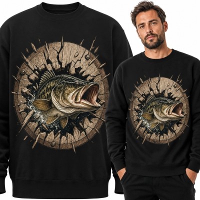 Bluza męska bez kaptura z drapieżną rybą - dynamiczny motyw wędkarski