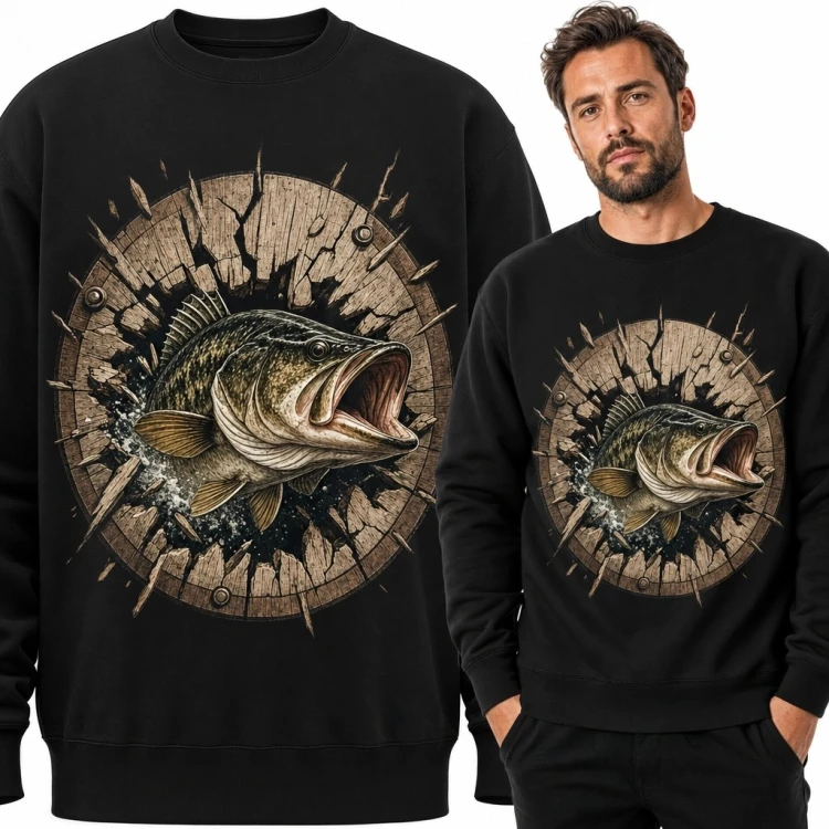 Bluza męska bez kaptura z drapieżną rybą - dynamiczny motyw wędkarski