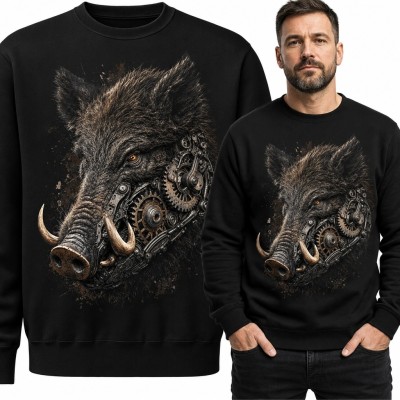 Bluza męska bez kaptura - mechaniczny dzik w stylu steampunk