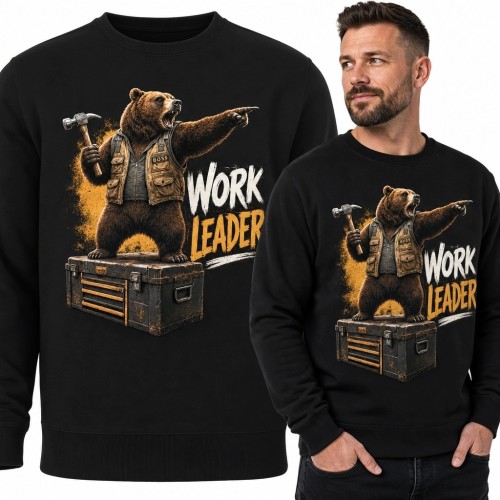 Bluza męska bez kaptura - niedźwiedź-brygadzista „Work Leader”