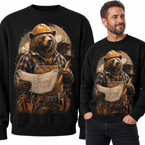 Bluza męska bez kaptura - niedźwiedź kierownik budowy
