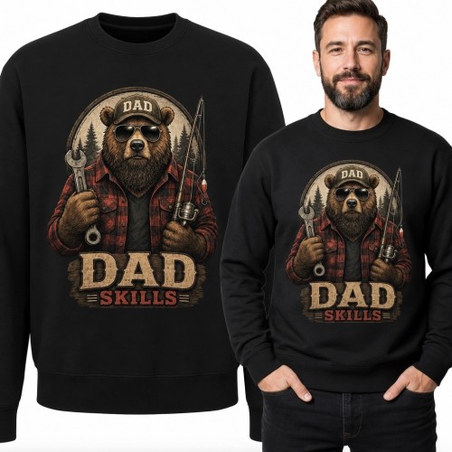 Bluza męska bez kaptura z niedźwiedziem i napisem „Dad Skills” - dla taty