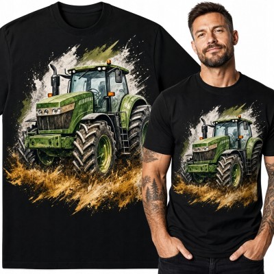Koszulka męska z zielonym ciągnikiem - rolniczy nadruk