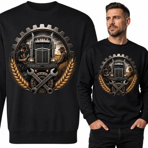 Bluza męska bez kaptura - ciężarówka w industrialnym emblemacie