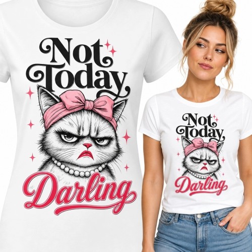 Koszulka damska z naburmuszoną kotką - „Not Today, Darling”