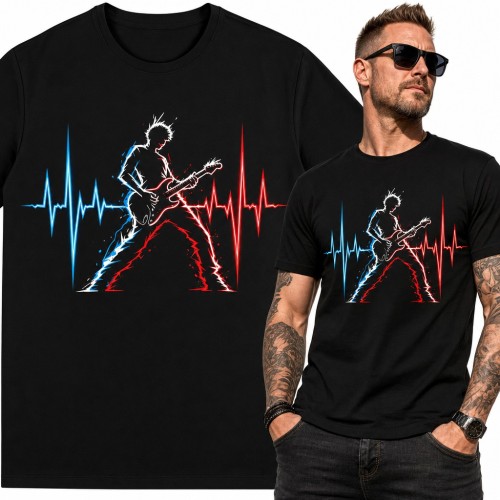 Koszulka męska gitarzysta rockowy z linią pulsu EKG