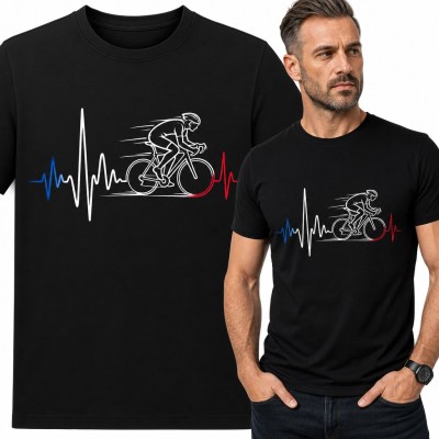 Koszulka męska z kolarzem na linii pulsu EKG - dla rowerzysty