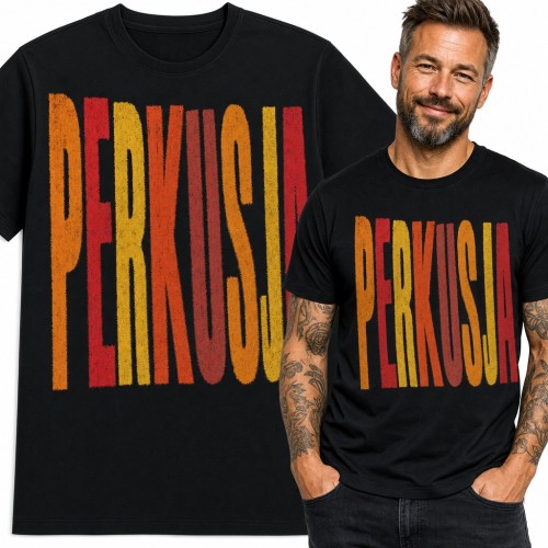 Koszulka męska „Perkusja” - kolorowy napis dla perkusisty