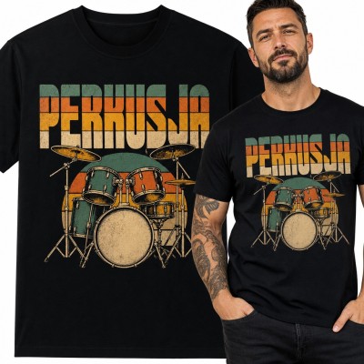Koszulka męska „Perkusja” - retro zestaw perkusyjny dla perkusisty