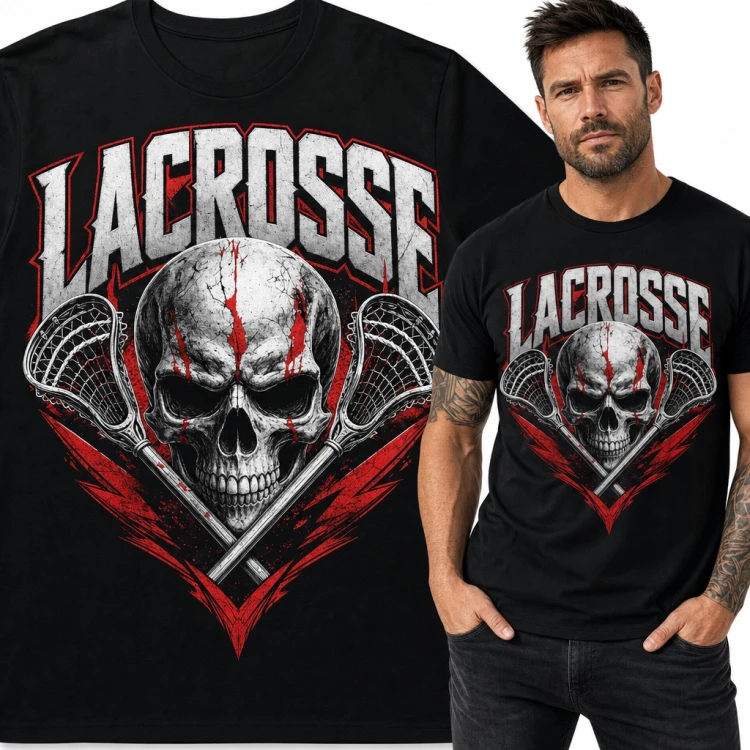 Koszulka męska „Lacrosse” - czaszka i skrzyżowane kije dla zawodnika