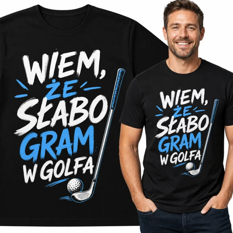 Koszulka męska „Wiem, że słabo gram w golfa” z kijem golfowym dla golfisty