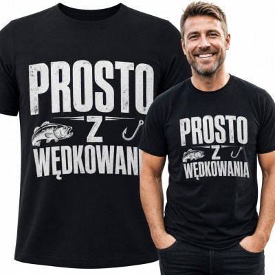 Koszulka męska „Prosto z wędkowania” z rybą i haczykiem - dla wędkarza
