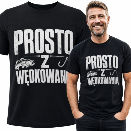 Koszulka męska „Prosto z wędkowania” z rybą i haczykiem - dla wędkarza