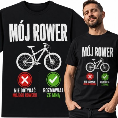 Koszulka męska „Mój rower” - nie dotykać, śmieszny wzór dla rowerzysty