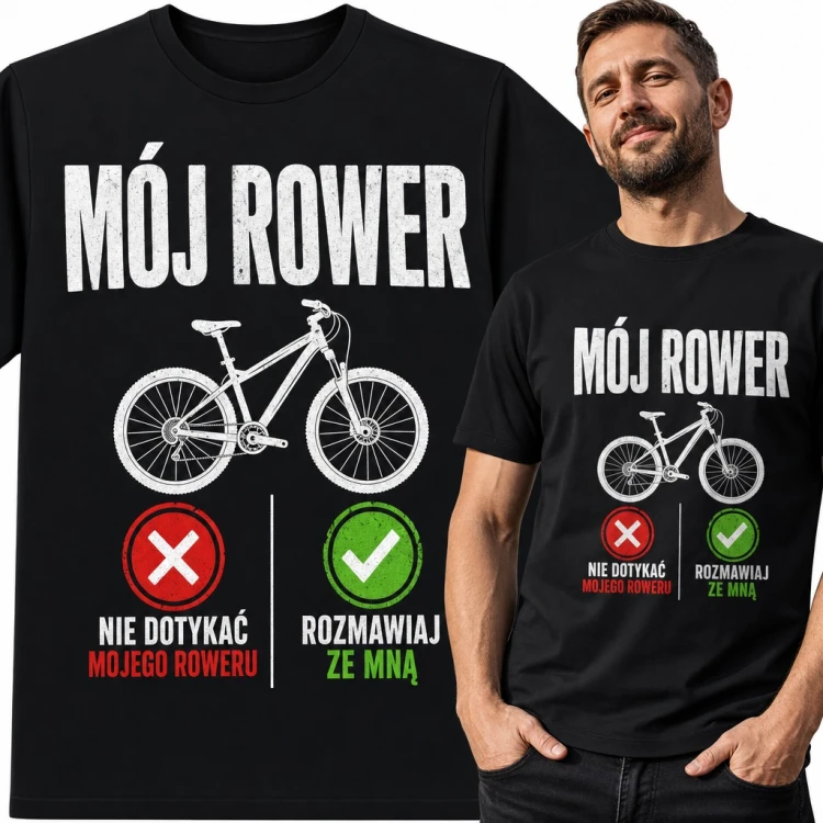 Koszulka męska „Mój rower” - nie dotykać, śmieszny wzór dla rowerzysty
