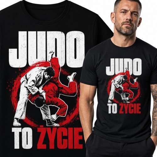 Koszulka męska judo - dwóch judoków w rzucie „Judo to życie”