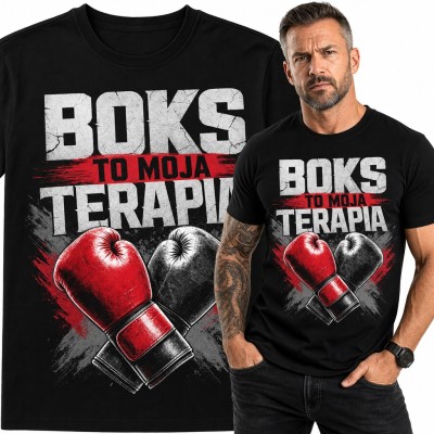 Koszulka męska „Boks to moja terapia” - czerwone rękawice bokserskie dla boksera