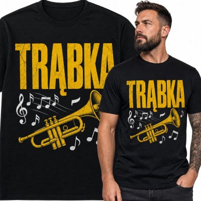 Koszulka męska „Trąbka” - złoty instrument z nutami dla trębacza
