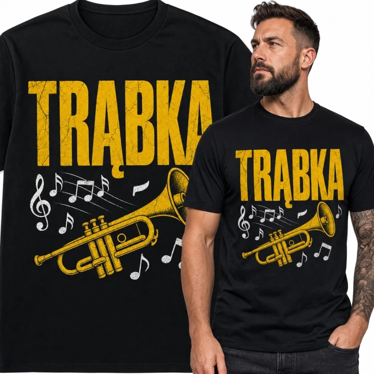 Koszulka męska „Trąbka” - złoty instrument z nutami dla trębacza