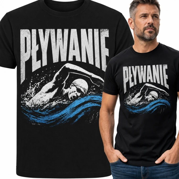 Koszulka męska „Pływanie” - pływak kraulem na fali dla pływaka