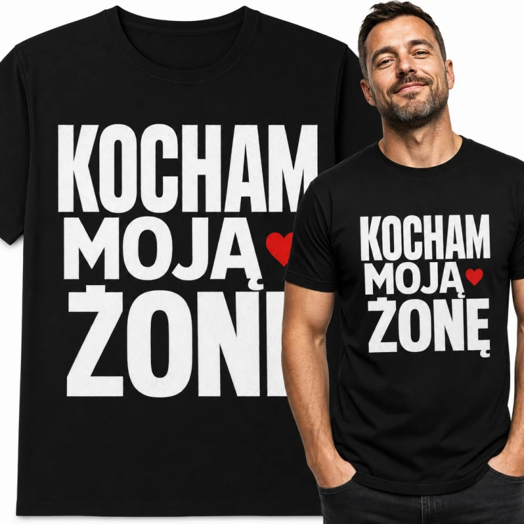 Koszulka męska „Kocham moją żonę” z czerwonym sercem - dla męża