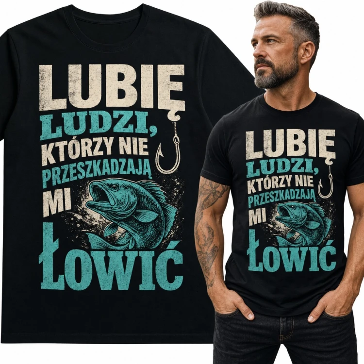 Koszulka męska „Lubię ludzi, którzy nie przeszkadzają mi łowić” - dla wędkarza z okoniem