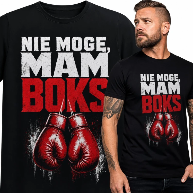 Koszulka męska „Nie mogę, mam boks” z czerwonymi rękawicami bokserskimi
