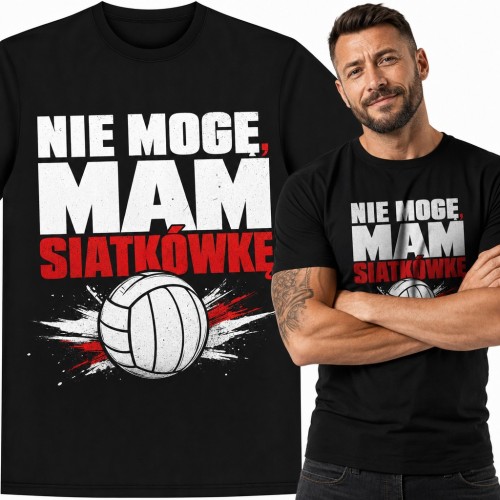 Koszulka męska dla siatkarza „Nie mogę, mam siatkówkę” z piłką