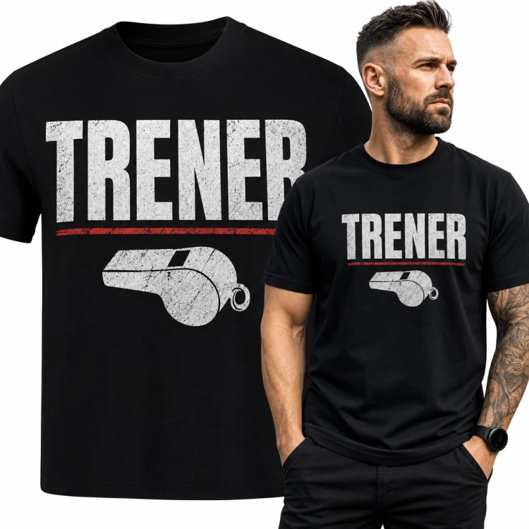 Koszulka męska „Trener” z gwizdkiem - prezent dla trenera