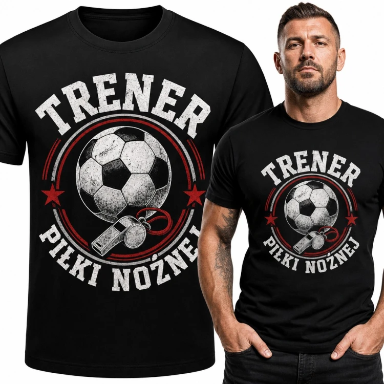Koszulka męska „Trener piłki nożnej” - piłka z gwizdkiem w stylu vintage