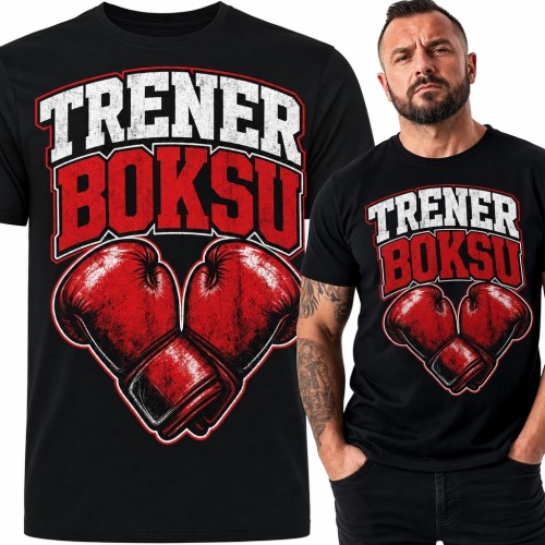 Koszulka męska „Trener boksu” z czerwonymi rękawicami bokserskimi