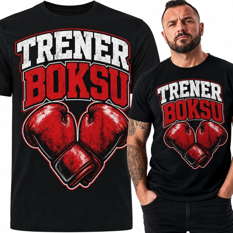 Koszulka męska „Trener boksu” z czerwonymi rękawicami bokserskimi