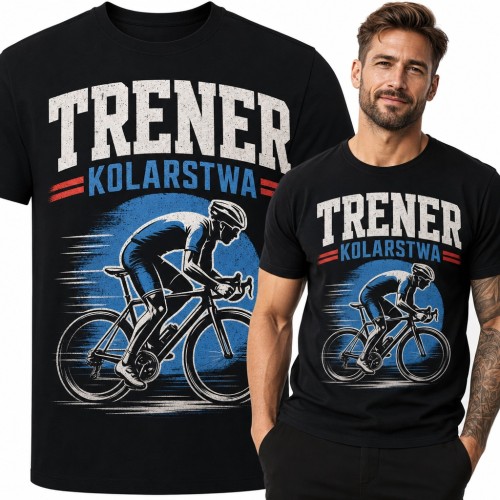 Koszulka męska „Trener kolarstwa” - kolarz szosowy na rowerze