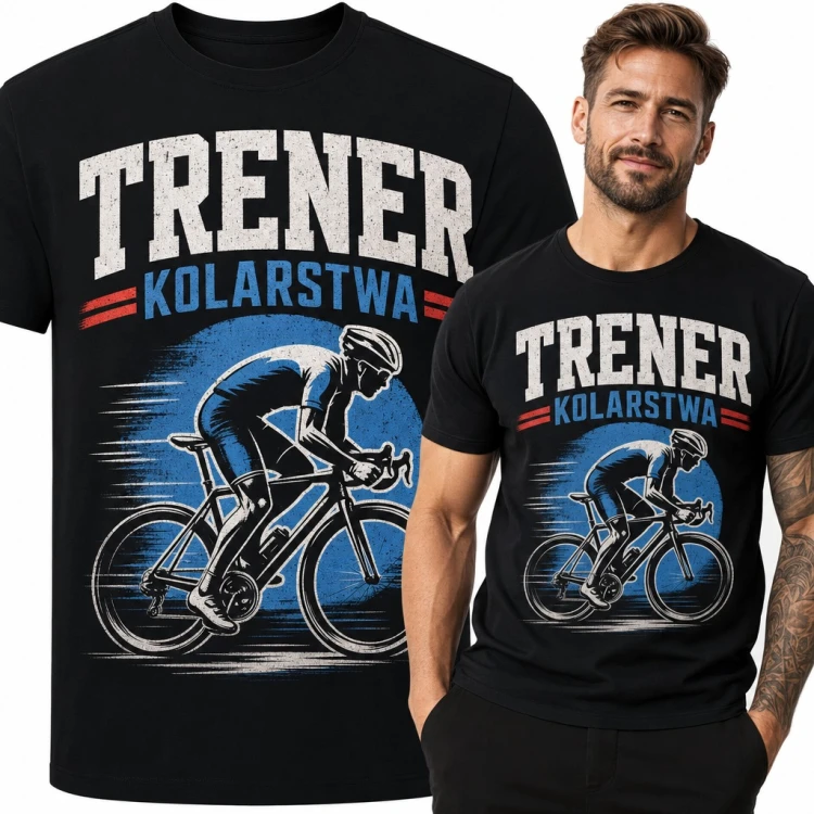 Koszulka męska „Trener kolarstwa” - kolarz szosowy na rowerze