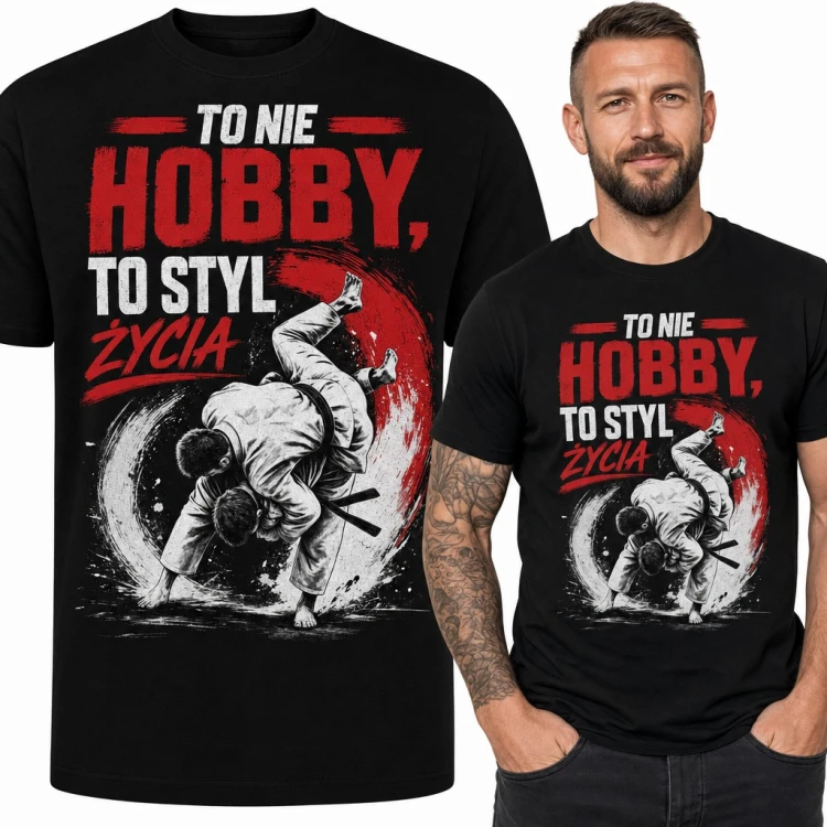 Koszulka męska judo z rzutem judoków - „To nie hobby, to styl życia”