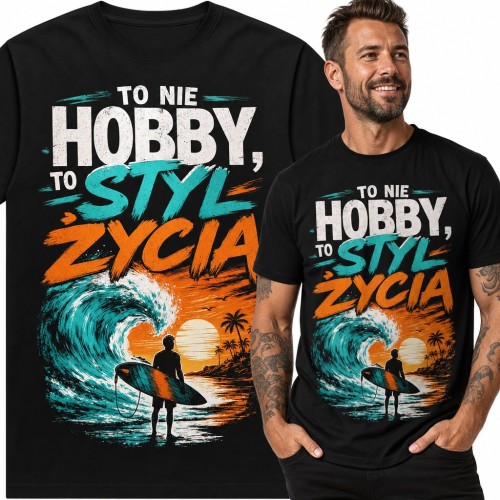 Koszulka męska „To nie hobby, to styl życia” - surfer i wielka fala