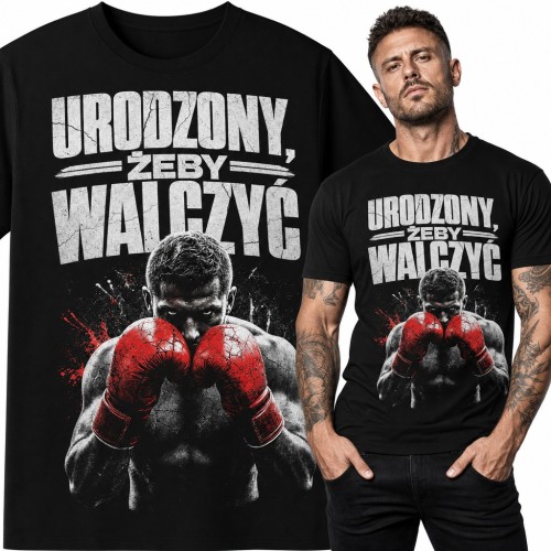 Koszulka męska bokser w czerwonych rękawicach „Urodzony, żeby walczyć” - dla boksera