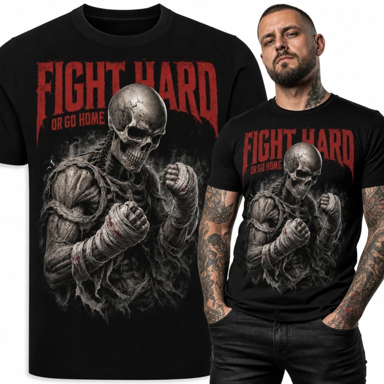 Koszulka męska bokserska ze szkieletem „Fight hard or go home”