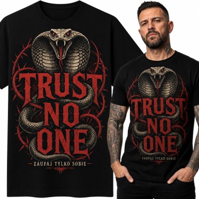 Koszulka męska z kobrą i drutem kolczastym „Trust No One”