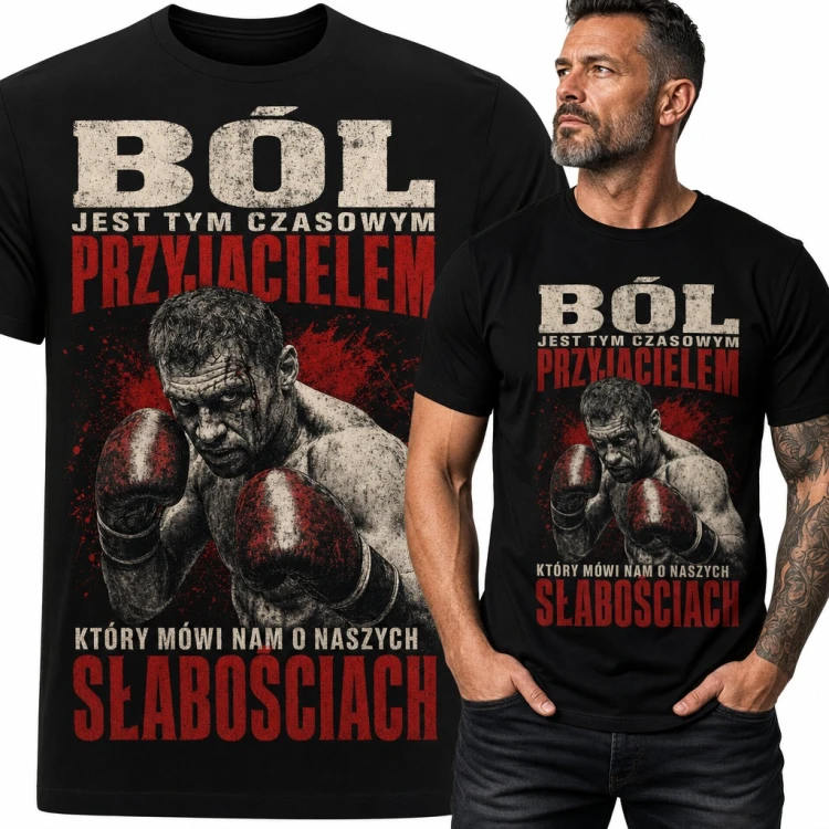 Koszulka męska bokser w rękawicach - „Ból jest tym czasowym przyjacielem, który mówi nam o naszych słabościach”